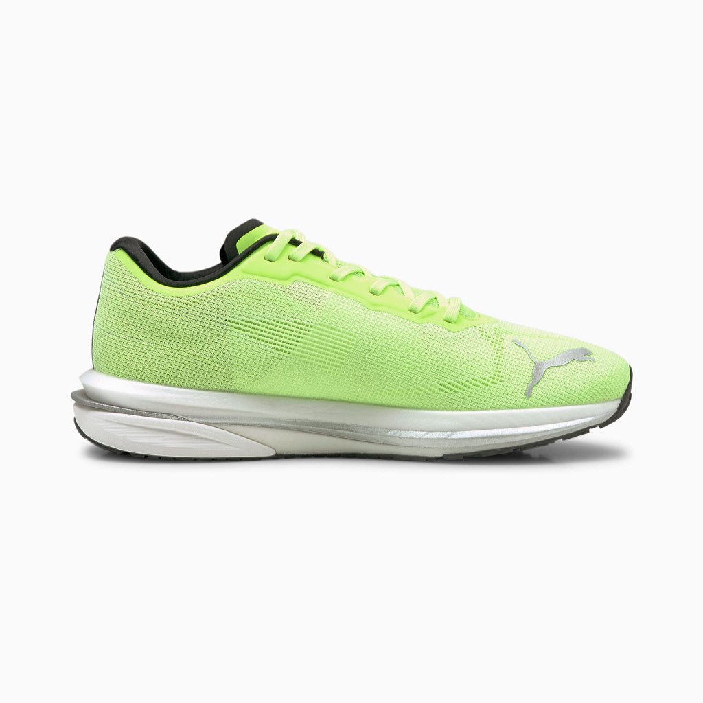 Green Glare / Black / Silver Puma Velocity NITRO Men's Running Shoes | 9742TOPFW