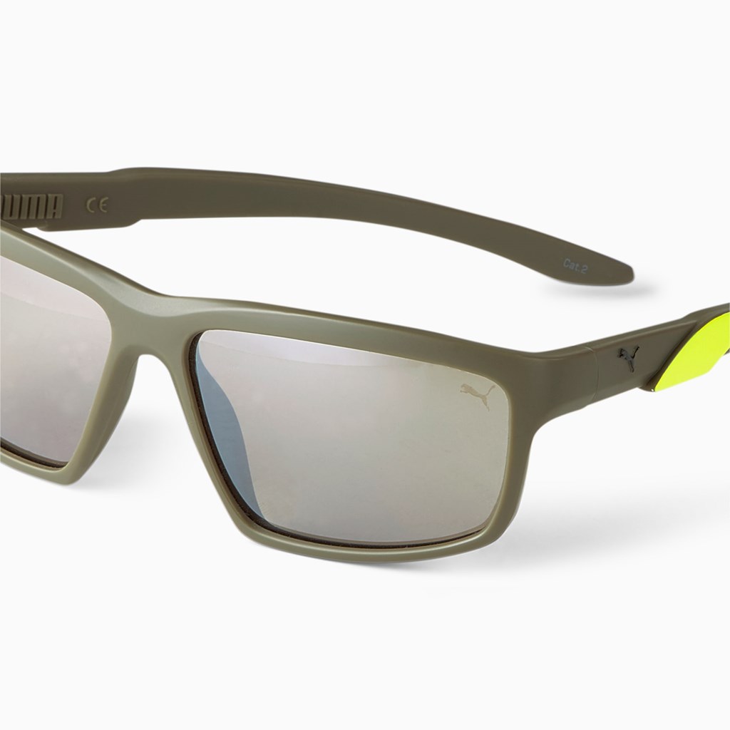 Green / Green / Brown Puma Spark Men's Sunglasses | 0362QPEIV