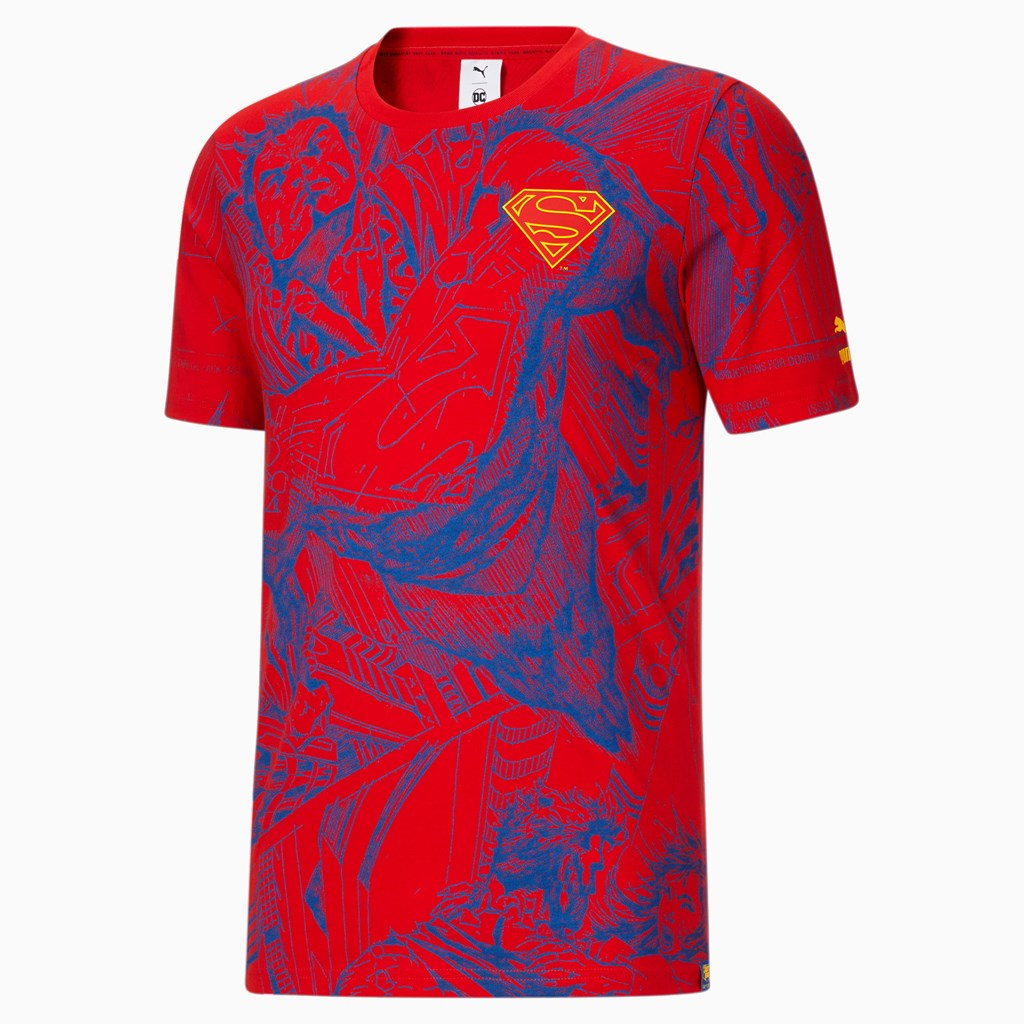 High Risk Red / AOP Puma PUMA x DC Justice League Superman AOP Men\'s Tee | 3856OFGJB