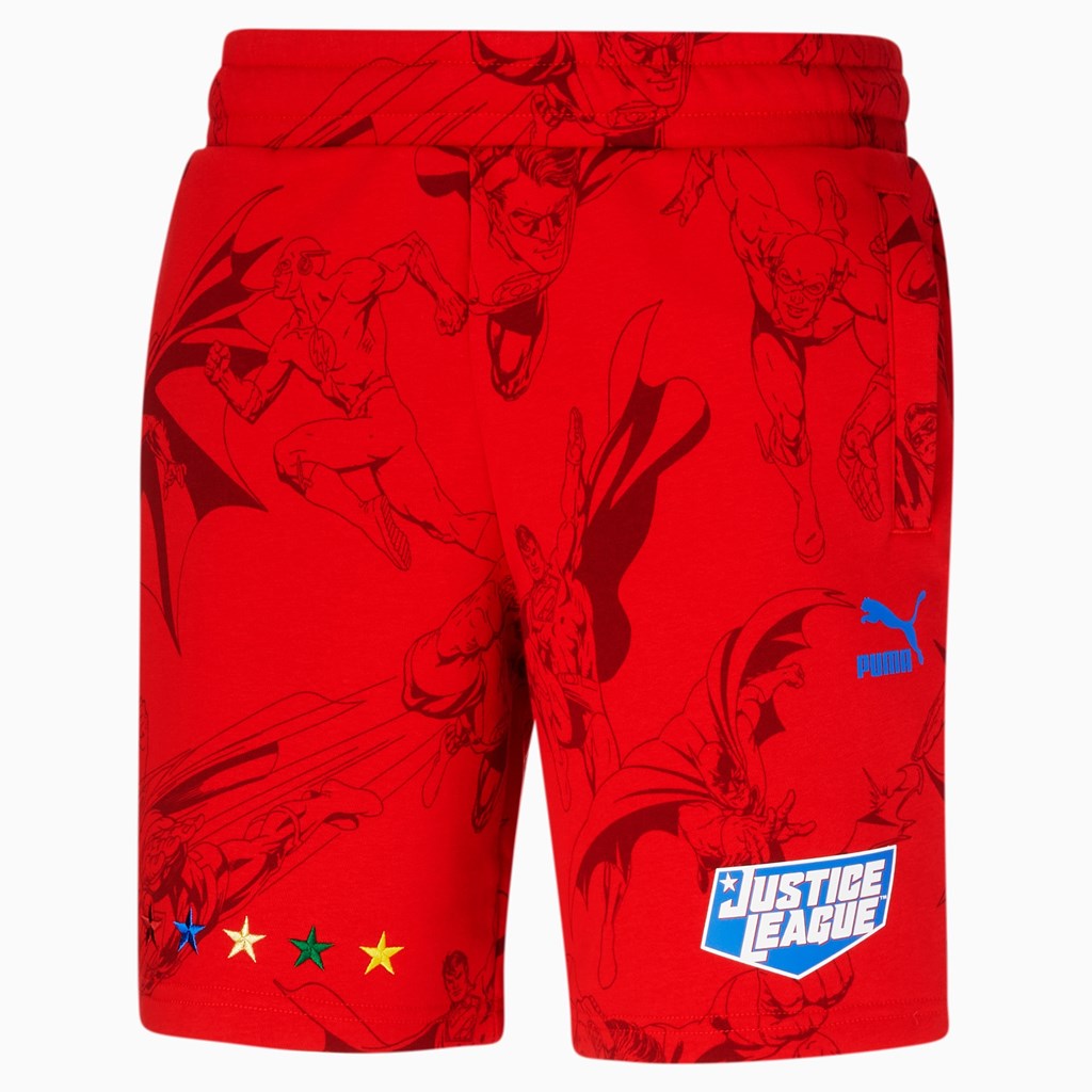 High Risk Red / AOP Puma PUMA x DC Justice League AOP Men\'s Shorts | 5829XOBJW