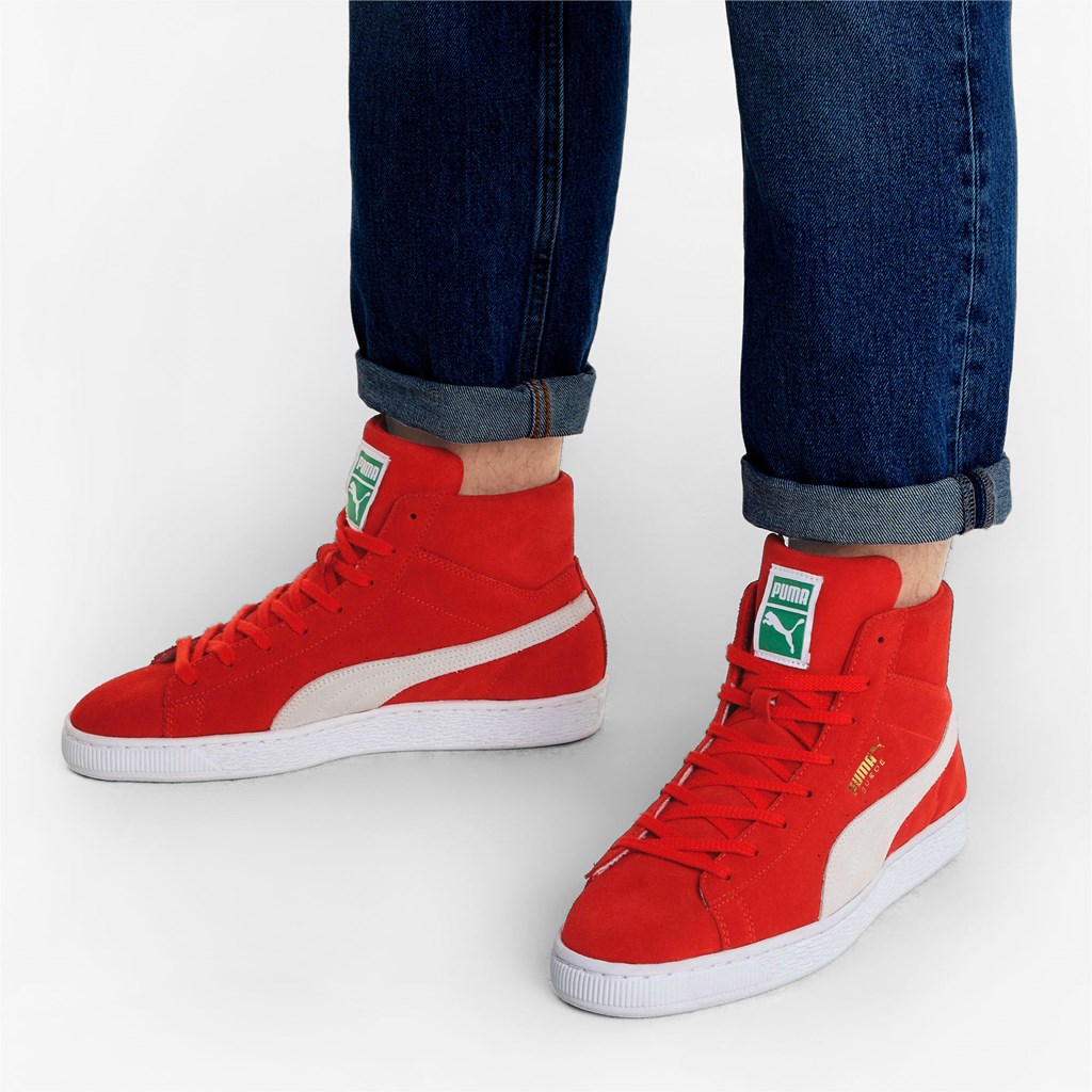 High Risk Red / White Puma Suede Mid XXI Men's Sneakers | 1845FRDGT