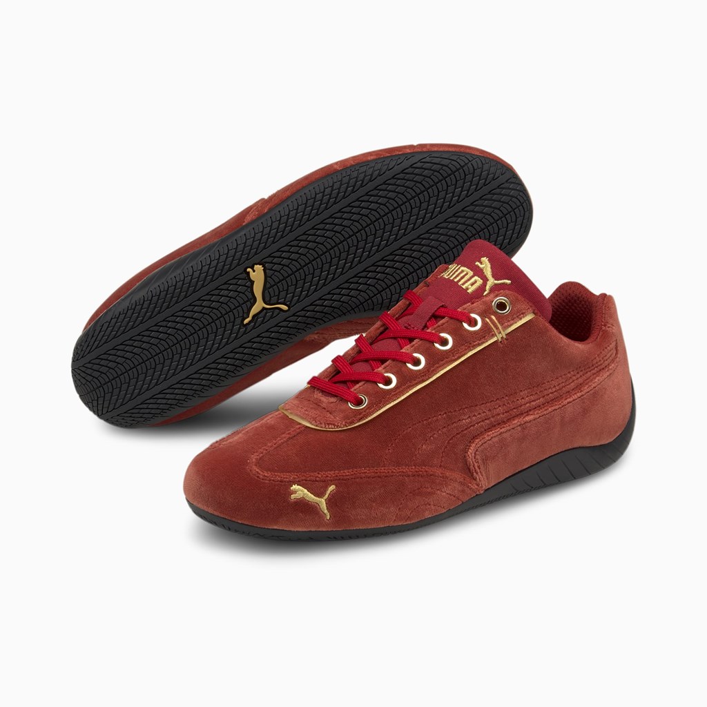 Intense Red Team Gold Puma Speedcat Velvet  Women's Sneakers | 4615DLPGU