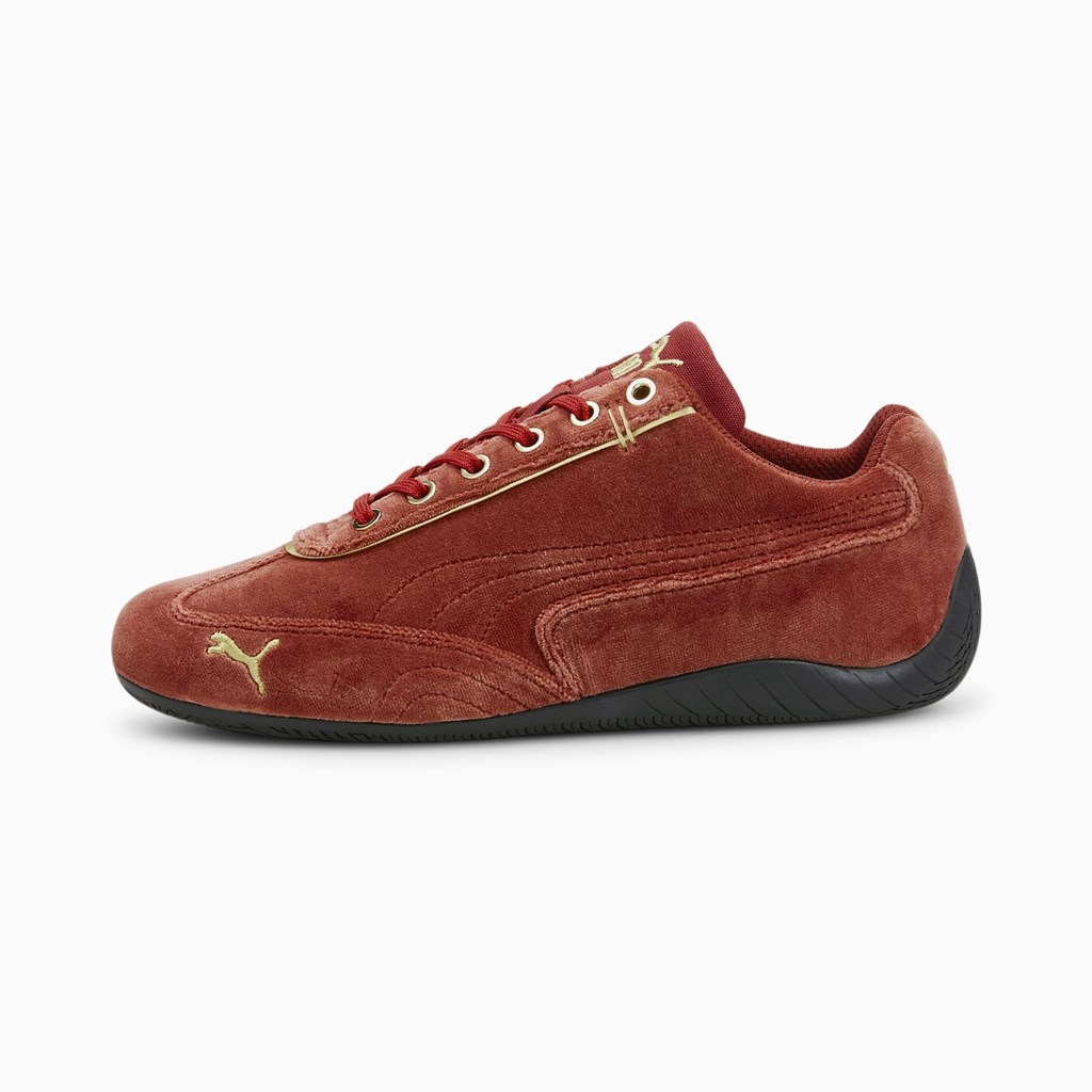 Intense Red Team Gold Puma Speedcat Velvet  Women\'s Sneakers | 4615DLPGU