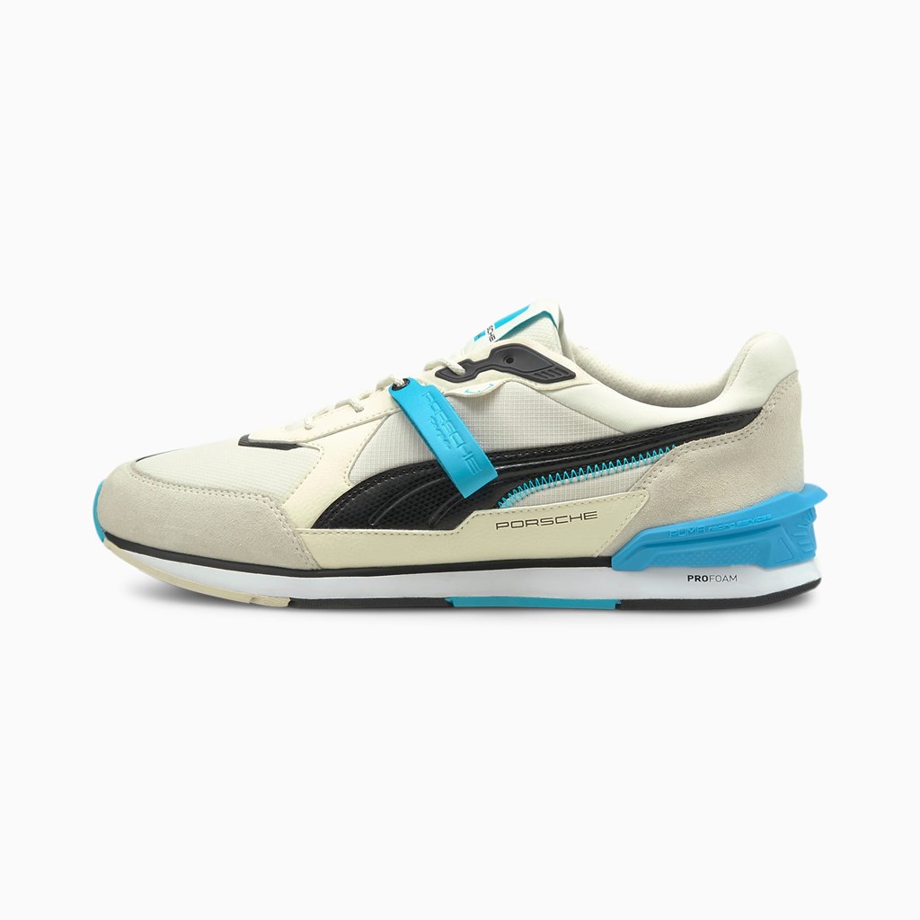 Ivory Glow / Black / Blue Atoll Puma Porsche Legacy Low Racer Men\'s Motorsport Shoes | 2179SBNCK