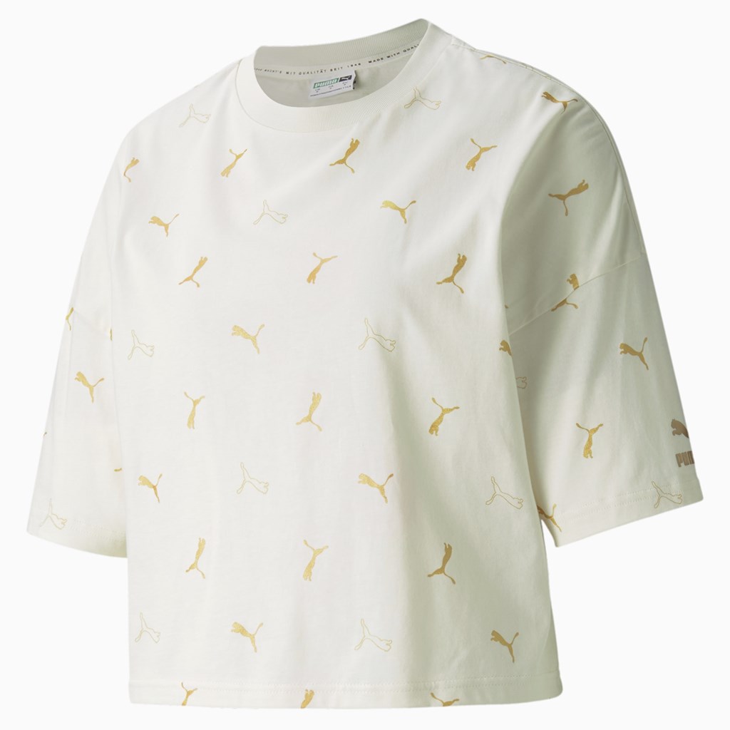 Ivory Glow Puma Classics Graphics Printed Women's Tee | 7934MKHQP