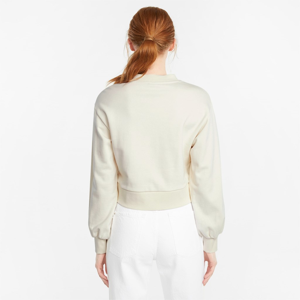 Ivory Glow Puma Classics Puff Sleeve Crew Neck Women's Sweatshirt | 2098MIYFA