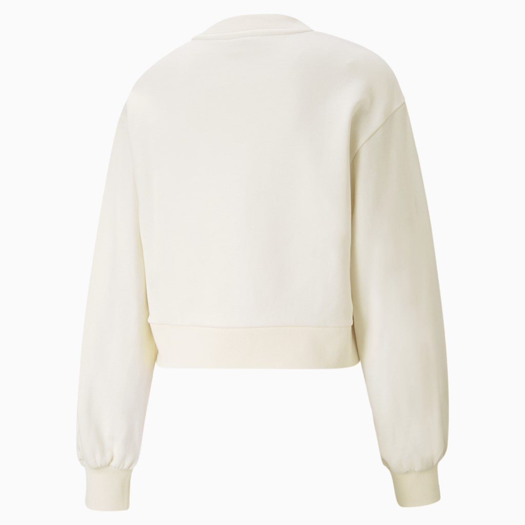 Ivory Glow Puma Classics Puff Sleeve Crew Neck Women's Sweatshirt | 2098MIYFA