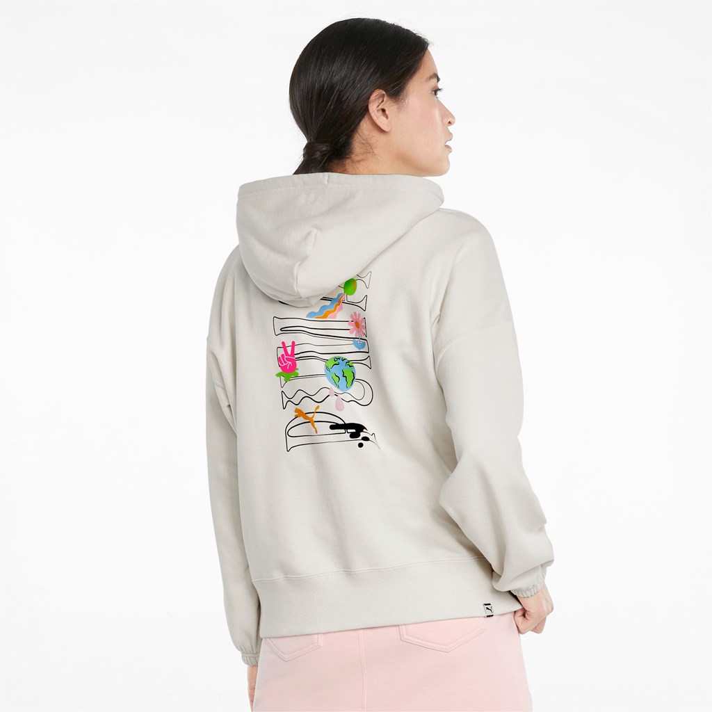 Ivory Glow Puma Downtown Graphic Women's Hoodie | 7456LMJYP