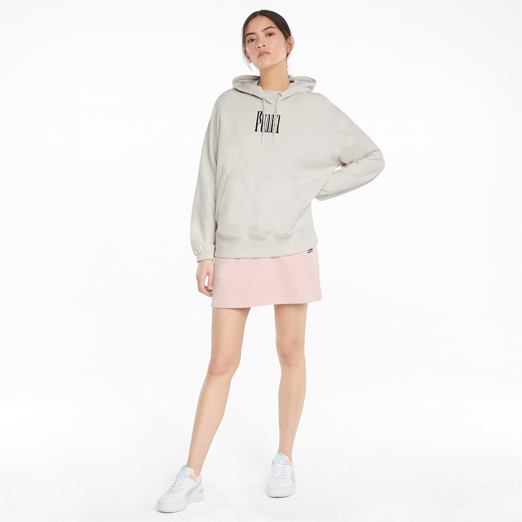 Ivory Glow Puma Downtown Graphic Women's Hoodie | 7456LMJYP