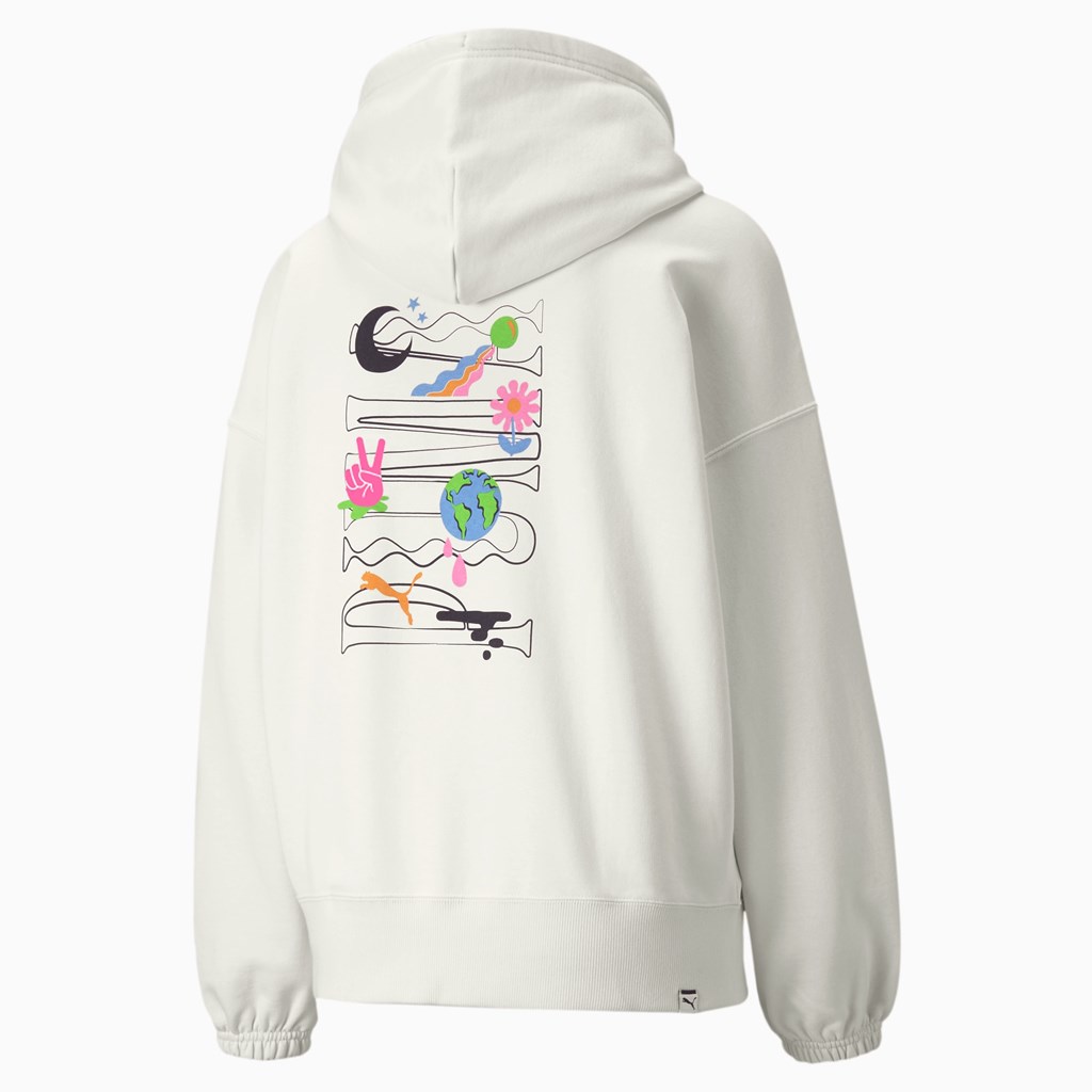 Ivory Glow Puma Downtown Graphic Women's Hoodie | 7456LMJYP