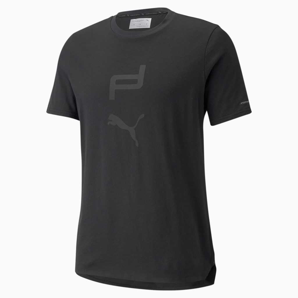 Jet Black Puma Porsche Design Graphic Men's Tee | 7493URCJT