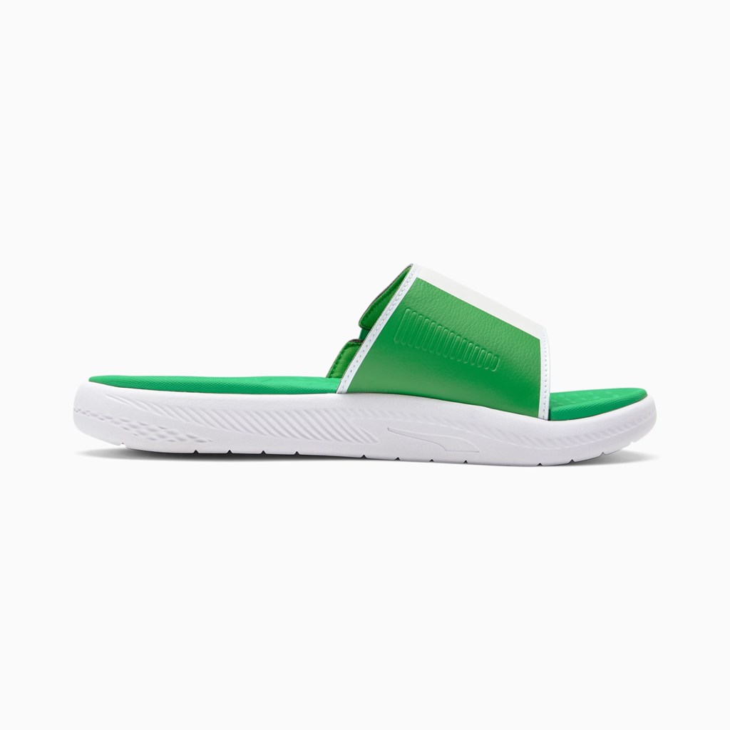 Kelly Green / Flame Scarlet / White Puma Italy Softride Men's Slides | 5369CAPZS