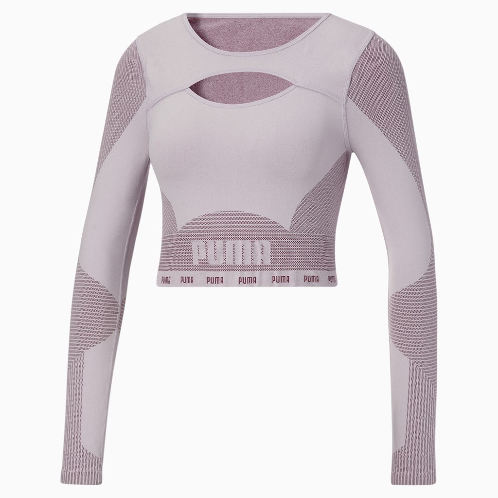 Lavender Fog / Grape Wine Puma FORMKNIT SEAMLESS Long Sleeve Training Women's Tee | 4019HWBAP