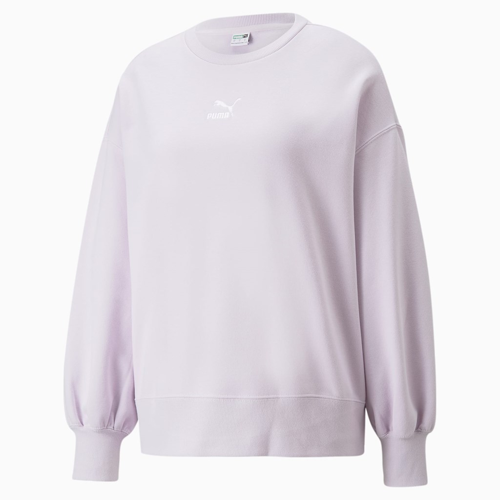 Lavender Fog Puma Classics Oversized Crew Women's Sweatshirt | 4529MWGBL