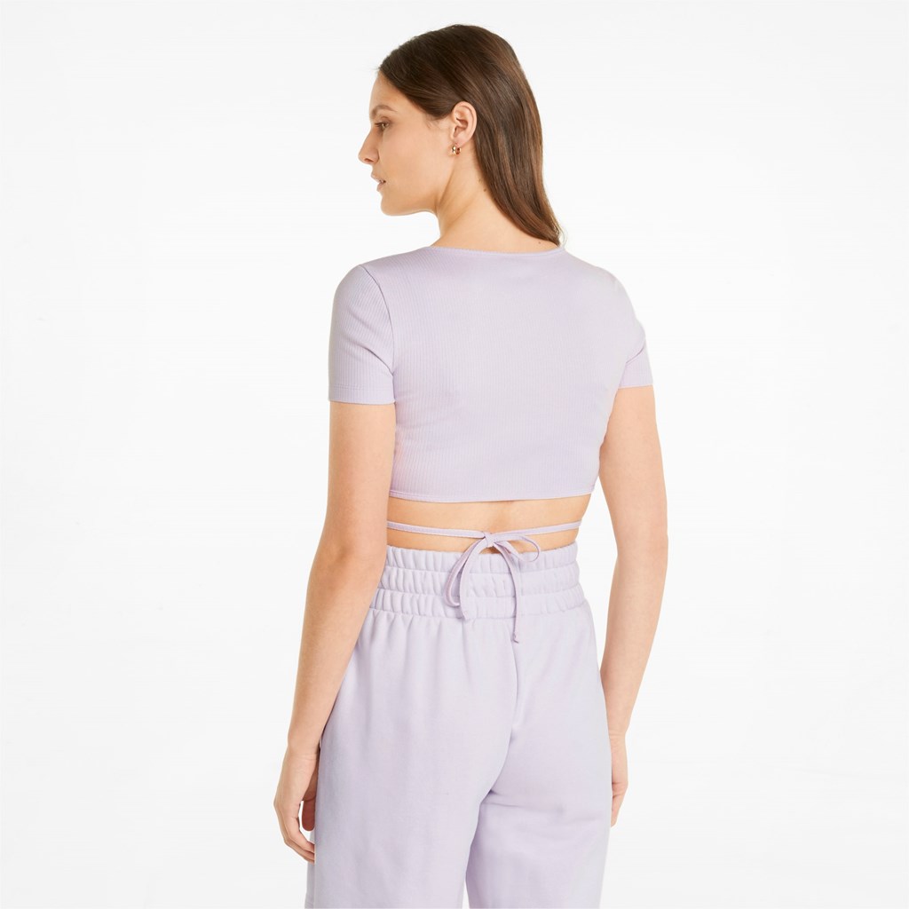 Lavender Fog Puma Classics Ribbed Women's Tee | 4352BQIUX