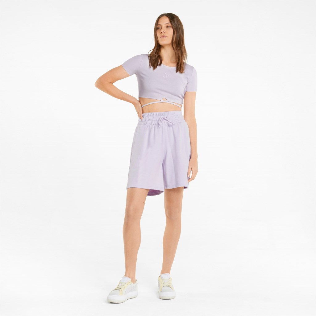 Lavender Fog Puma Classics Ribbed Women's Tee | 4352BQIUX