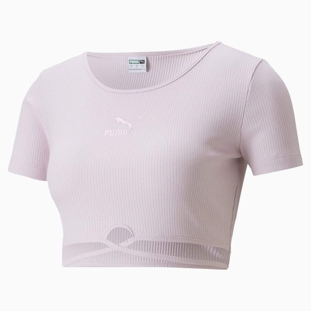 Lavender Fog Puma Classics Ribbed Women's Tee | 4352BQIUX