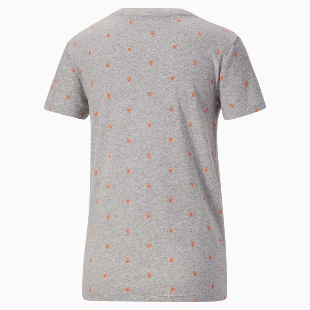 Light Gray Heather / AOP Puma Halloween V-Neck Women's Tee | 9012PAWGO