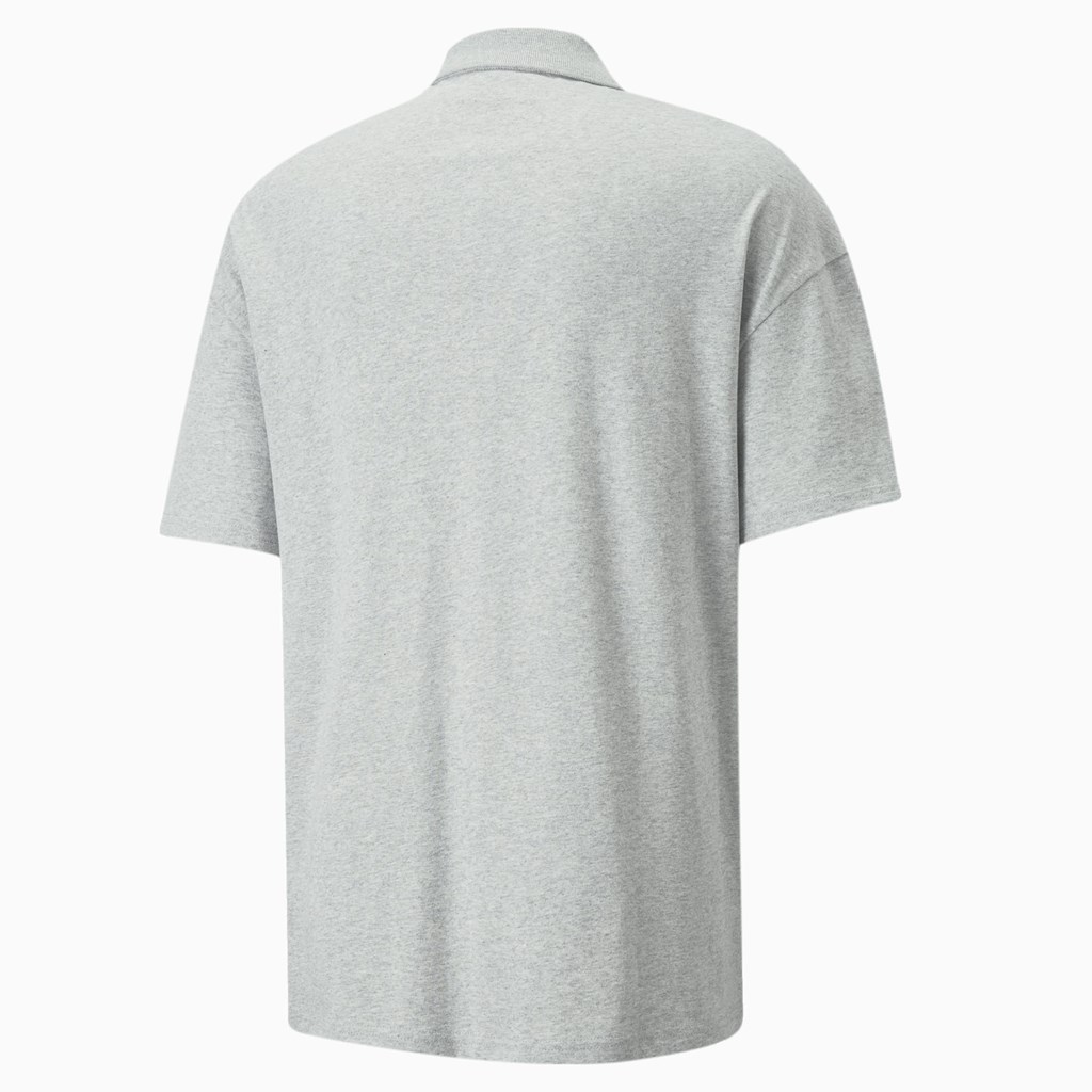 Light Gray Heather Puma Classics Boxy Zip Men's Polo Shirt | 8439NYXBC