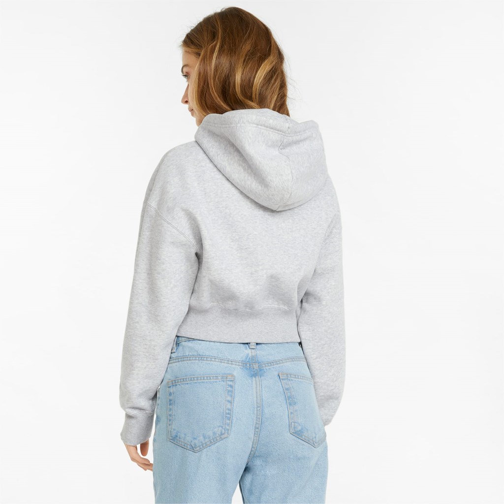 Light Gray Heather Puma Classics Cropped Women's Hoodie | 6092RTCEU