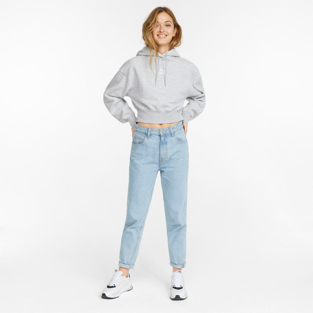 Light Gray Heather Puma Classics Cropped Women's Hoodie | 6092RTCEU