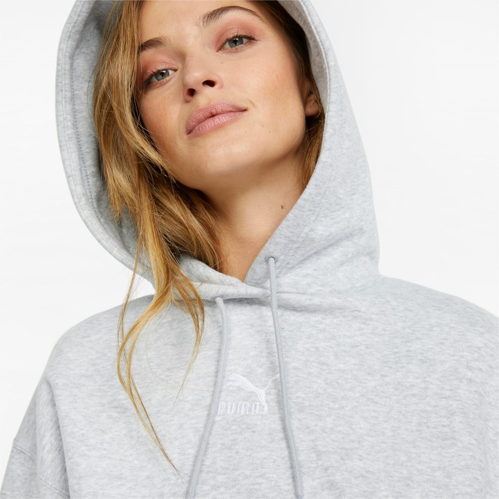 Light Gray Heather Puma Classics Cropped Women's Hoodie | 6092RTCEU