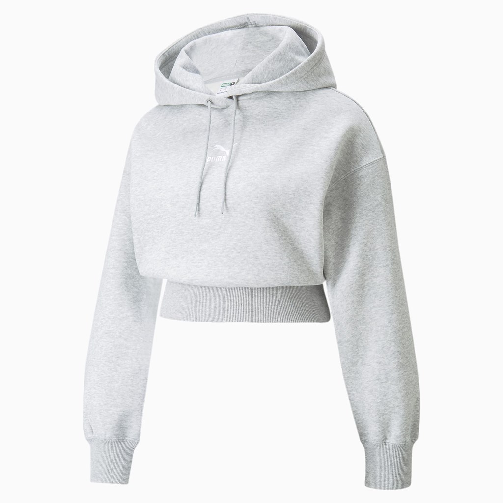 Light Gray Heather Puma Classics Cropped Women's Hoodie | 6092RTCEU