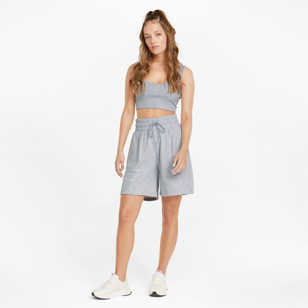 Light Gray Heather Puma Classics High-Waist Women's Shorts | 4783QVWLP