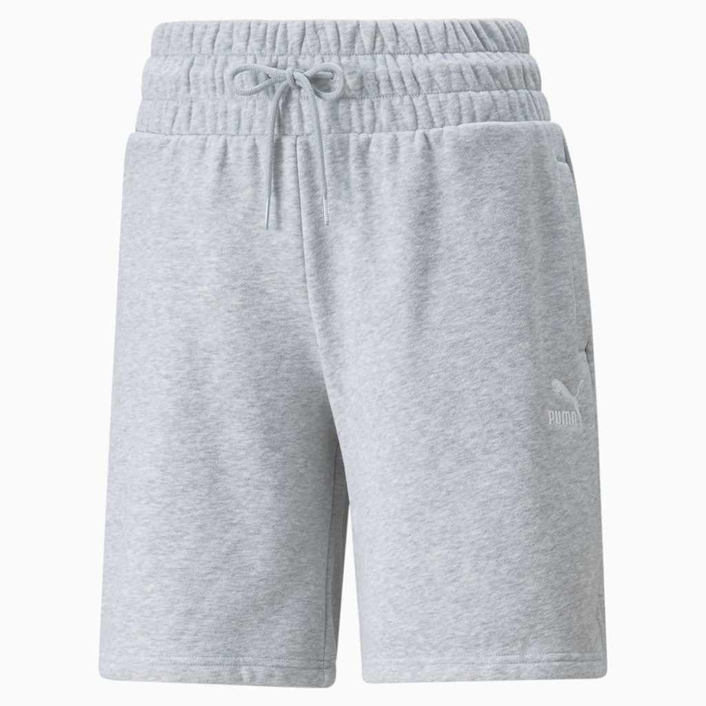 Light Gray Heather Puma Classics High-Waist Women's Shorts | 4783QVWLP