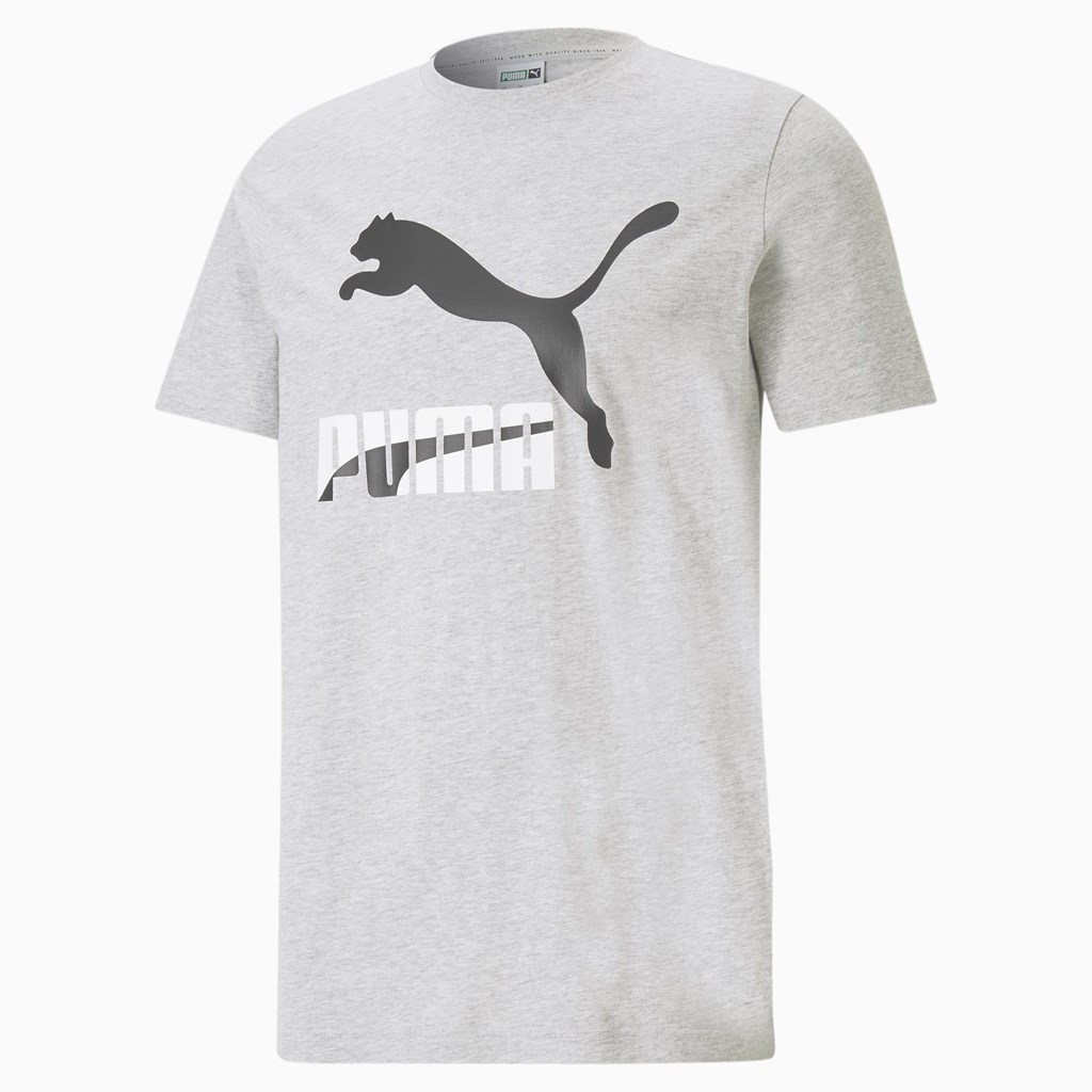 Light Gray Heather Puma Classics Logo Men's Tee | 0531SAGFE