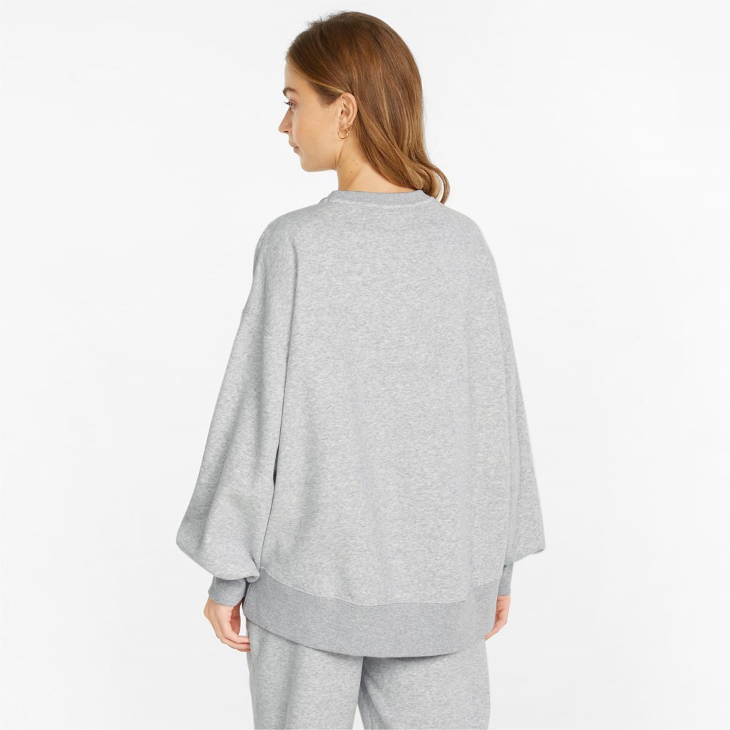 Light Gray Heather Puma Classics Oversized Crew Women's Sweatshirt | 9302GXCOA