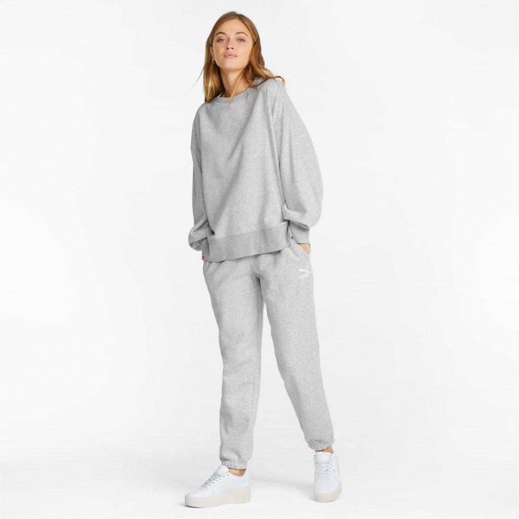 Light Gray Heather Puma Classics Oversized Crew Women's Sweatshirt | 9302GXCOA