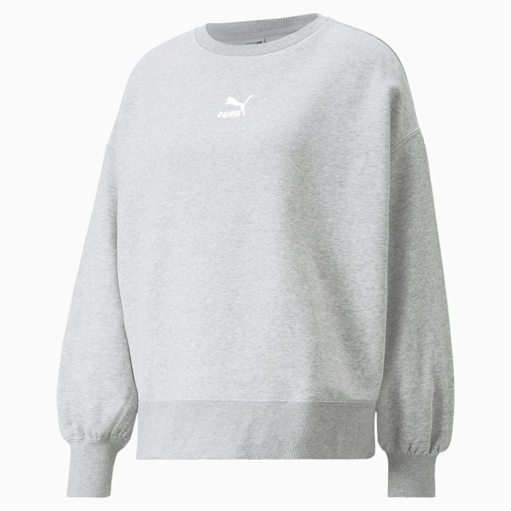 Light Gray Heather Puma Classics Oversized Crew Women's Sweatshirt | 9302GXCOA