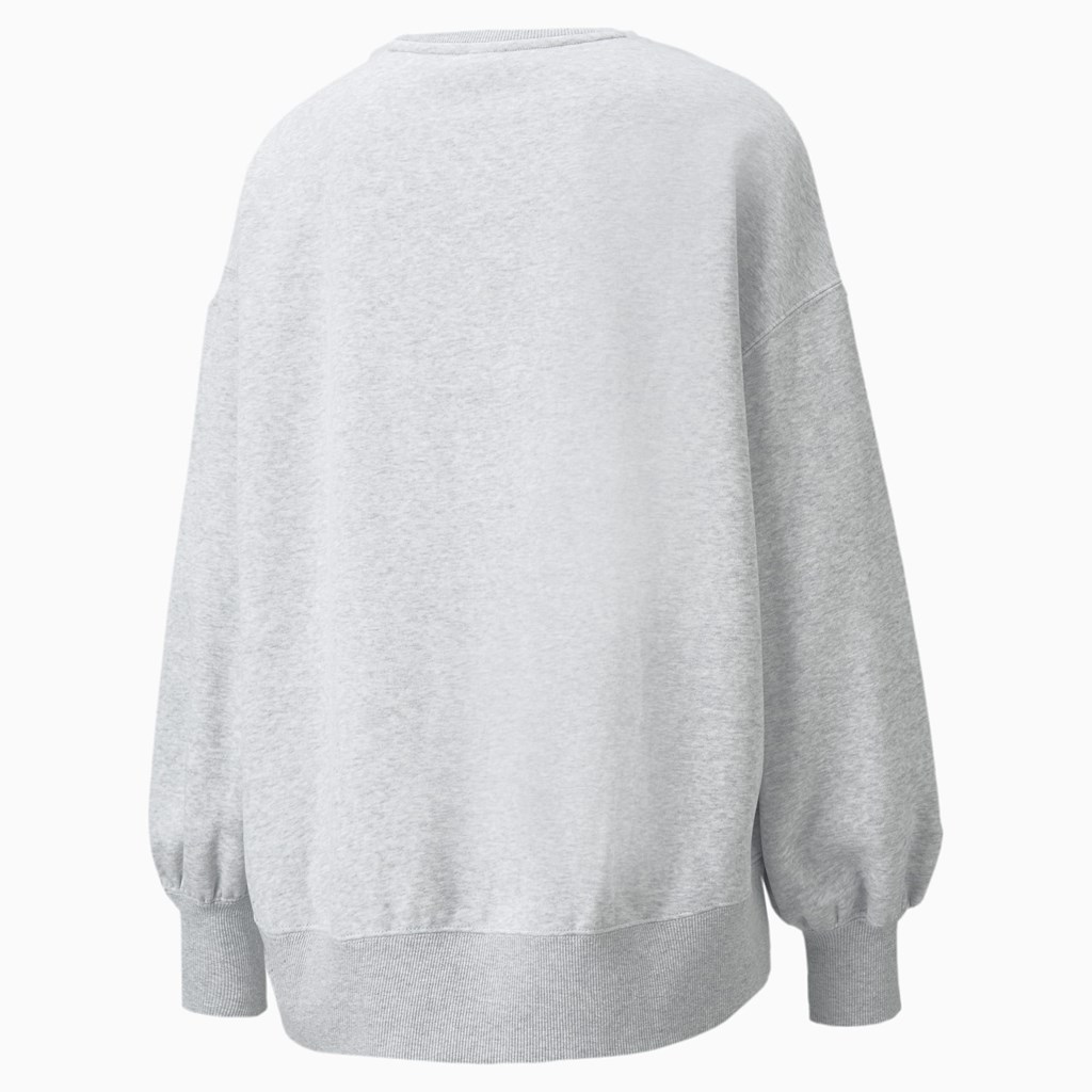 Light Gray Heather Puma Classics Oversized Crew Women's Sweatshirt | 9302GXCOA