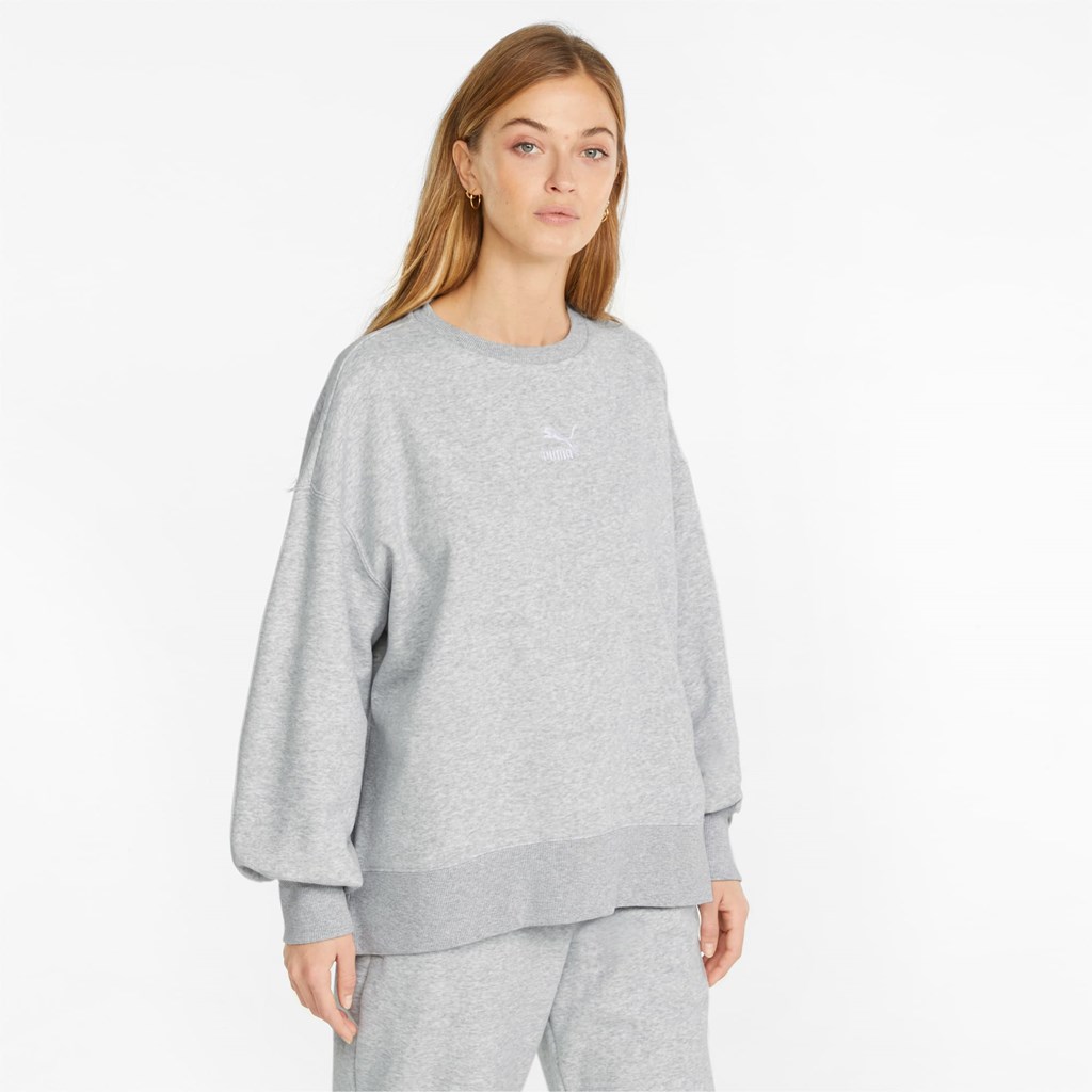 Light Gray Heather Puma Classics Oversized Crew Women\'s Sweatshirt | 9302GXCOA