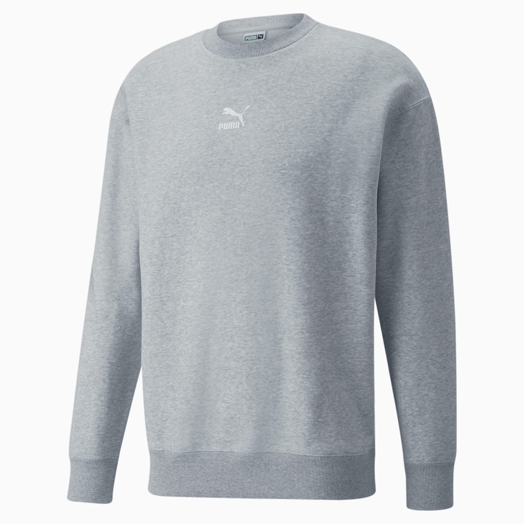 Light Gray Heather Puma Classics Relaxed Crew Neck Men's Sweatshirt | 0749EPFXC