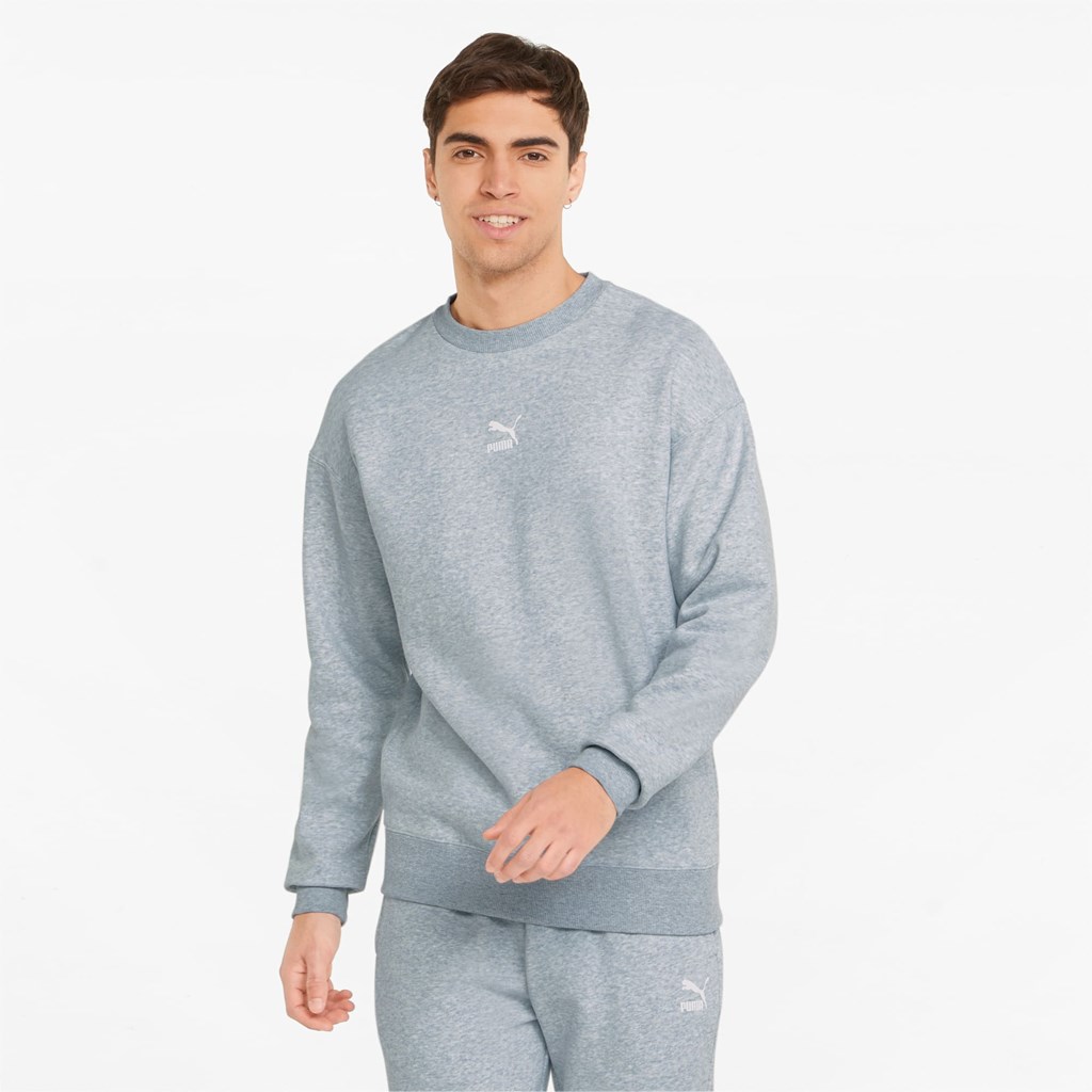 Light Gray Heather Puma Classics Relaxed Crew Neck Men\'s Sweatshirt | 0749EPFXC