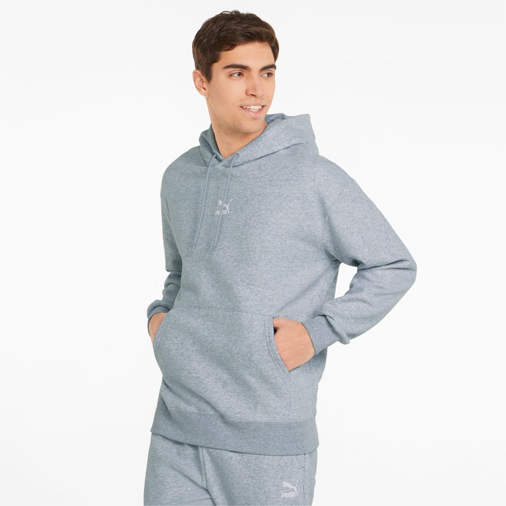 Light Gray Heather Puma Classics Relaxed Men\'s Hoodie | 3149WZNEV