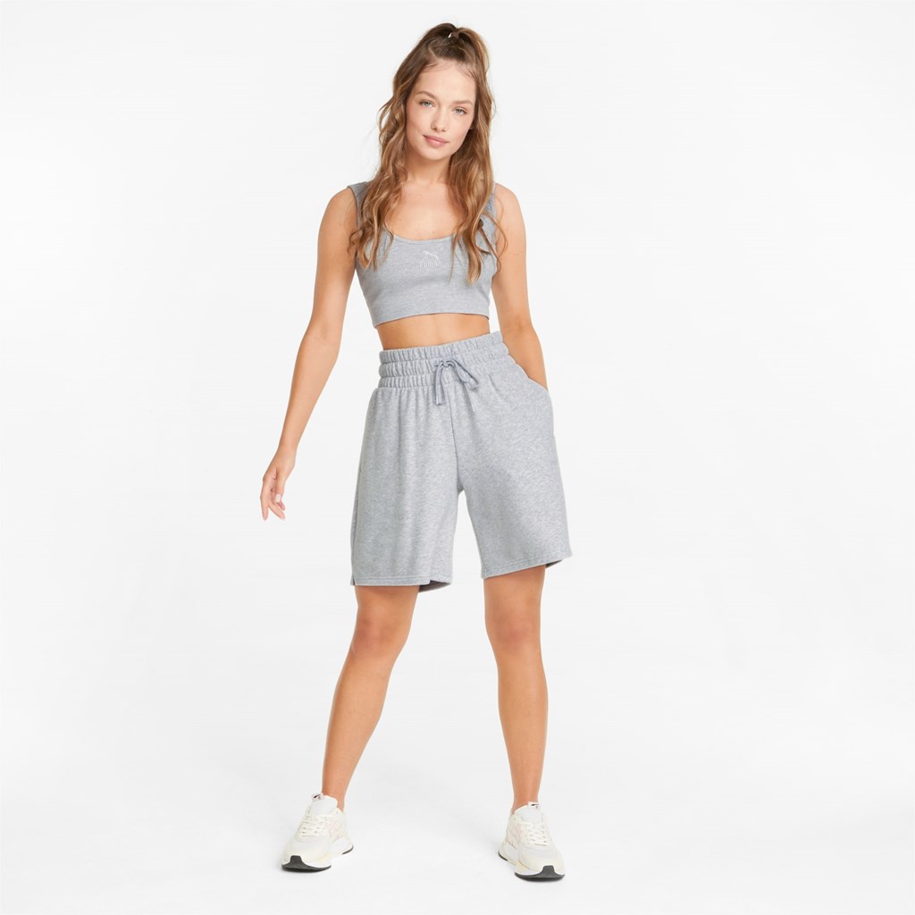 Light Gray Heather Puma Classics Ribbed Crop Women's Top | 0453DONLU