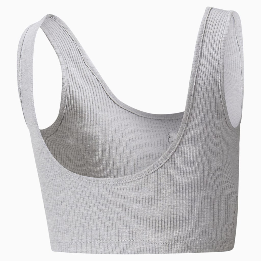 Light Gray Heather Puma Classics Ribbed Crop Women's Top | 0453DONLU