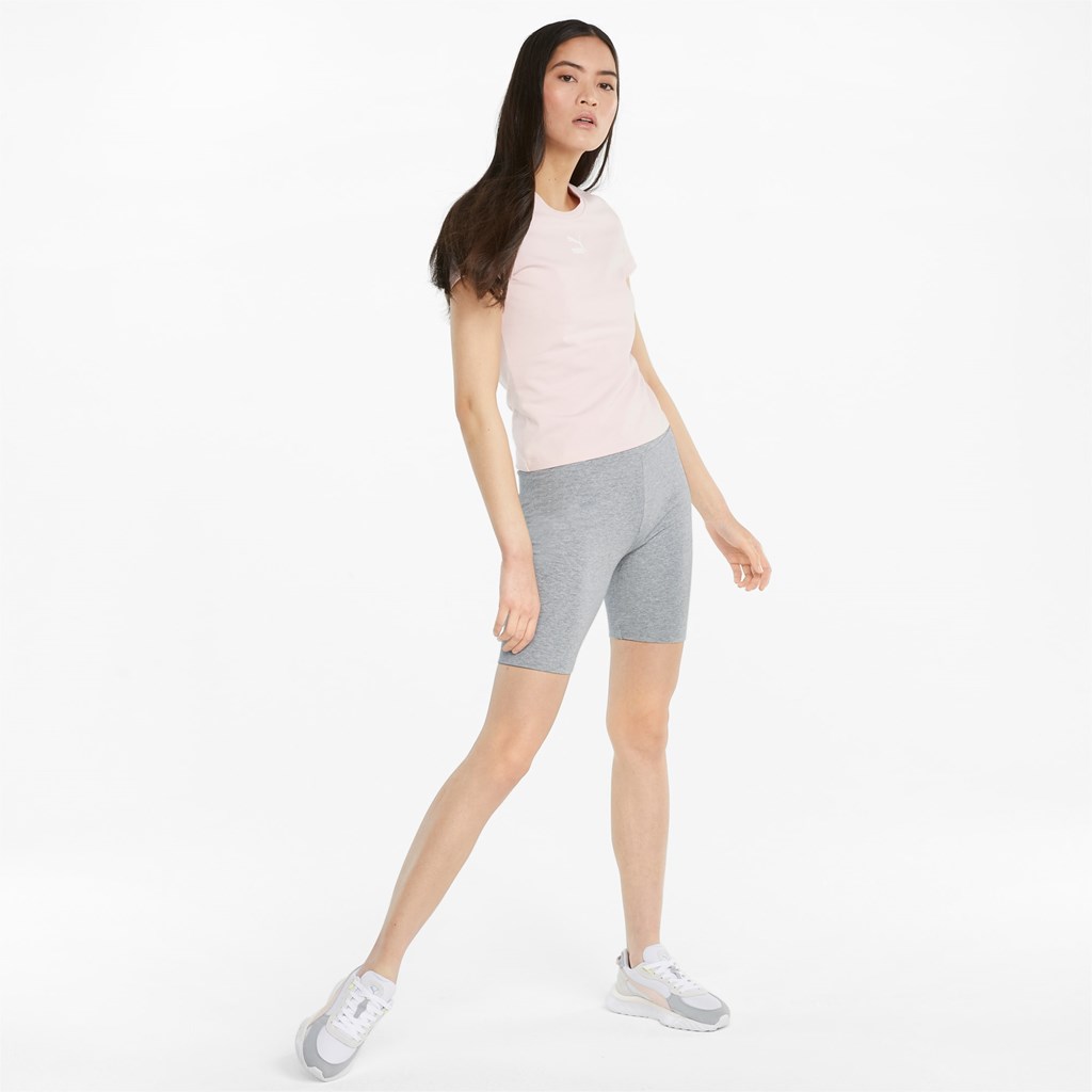 Light Gray Heather Puma Classics Short Women's Leggings | 1958XWZSJ