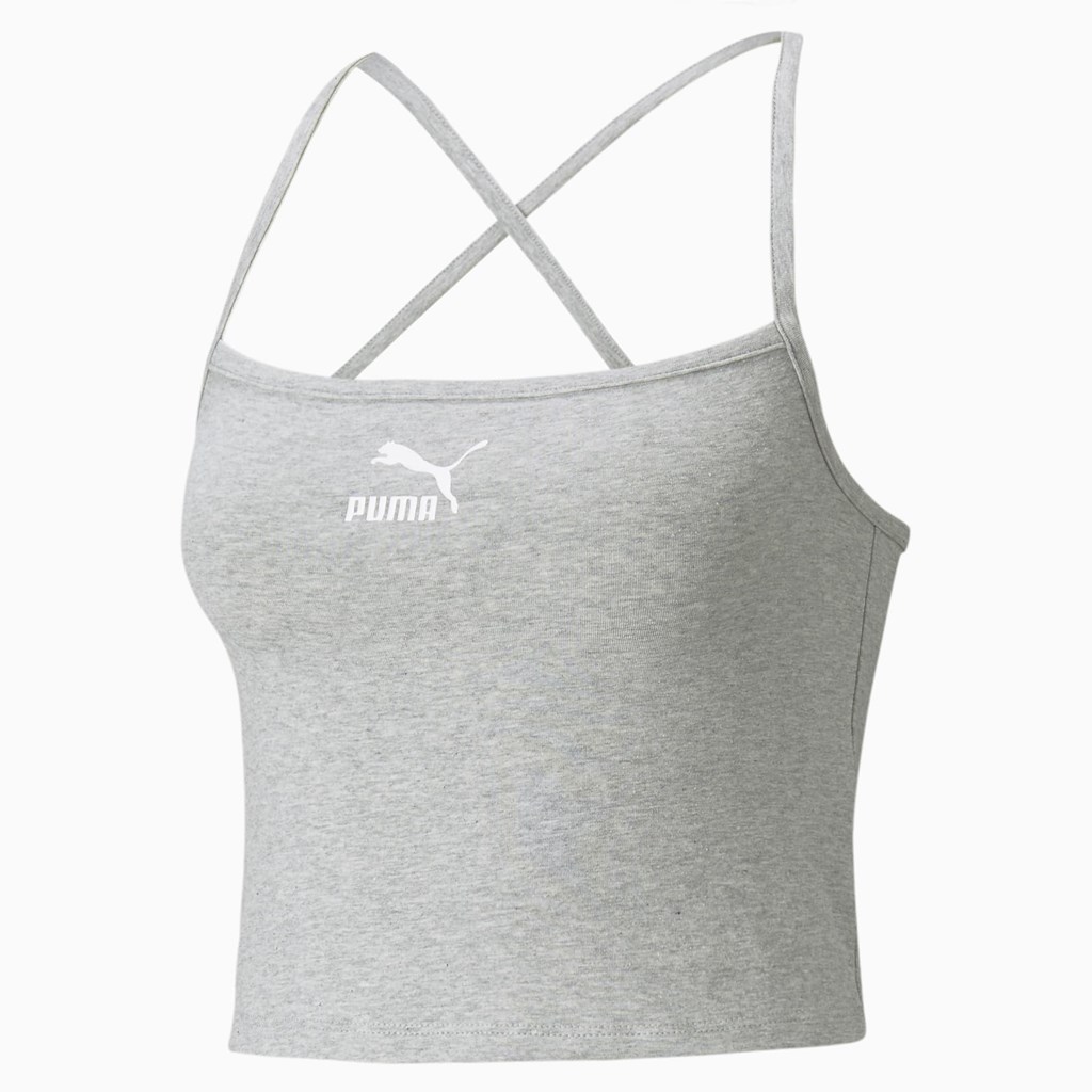 Light Gray Heather Puma Classics Women's Sports Bra | 7284DKFOG