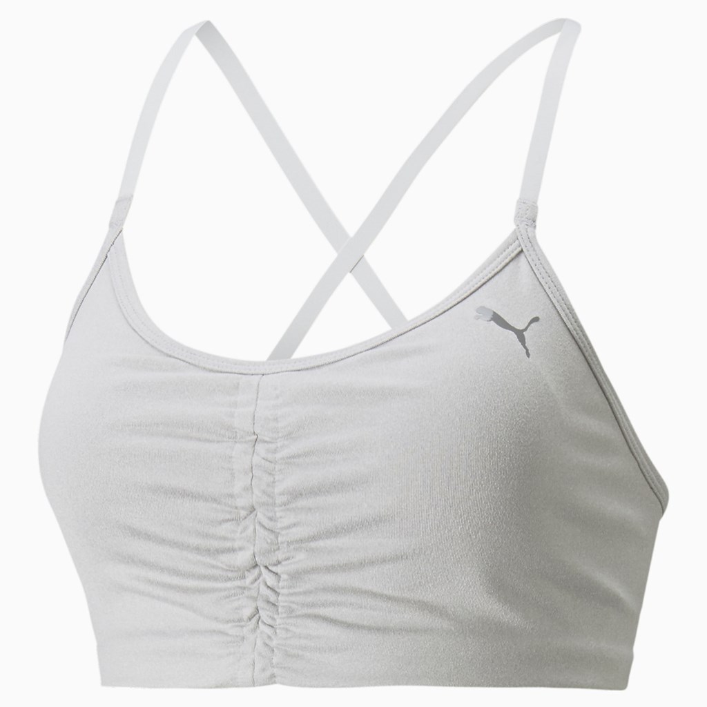 Light Gray Heather Puma Low Impact Studio Training Women's Sports Bra | 2698XYLNZ