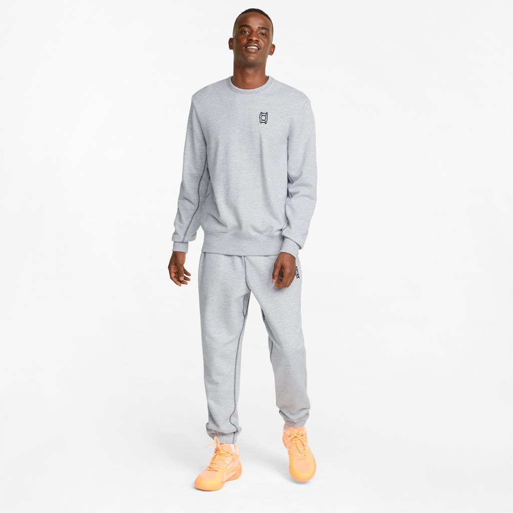 Light Gray Heather Puma Pivot Crew EMB Basketball Men's Pullover | 1976BYTWC