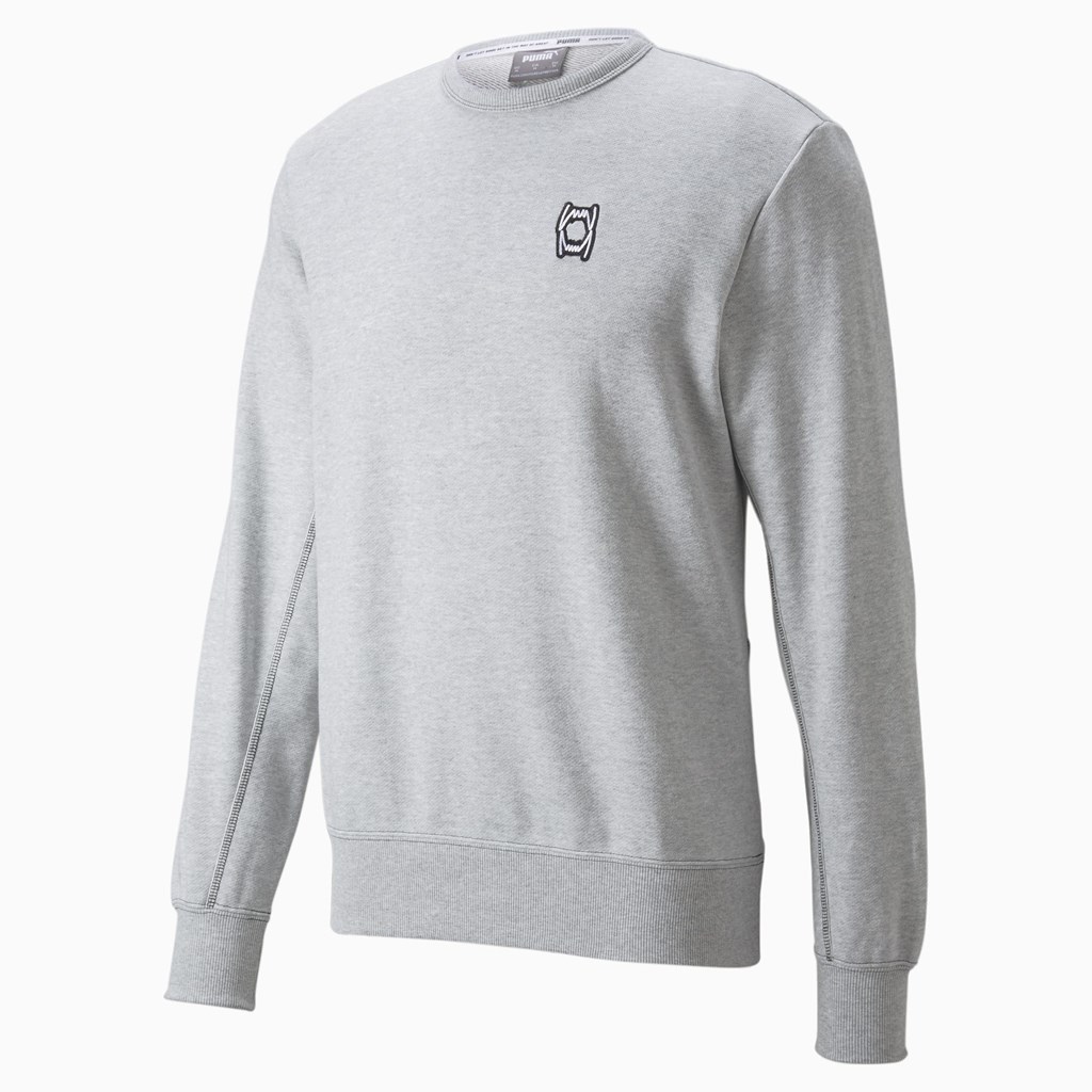 Light Gray Heather Puma Pivot Crew EMB Basketball Men's Pullover | 1976BYTWC