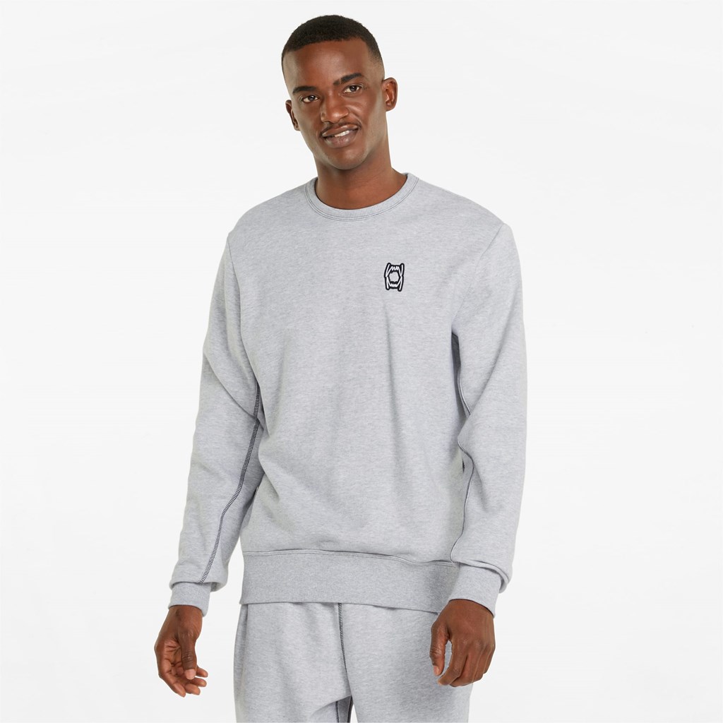 Light Gray Heather Puma Pivot Crew EMB Basketball Men\'s Pullover | 1976BYTWC