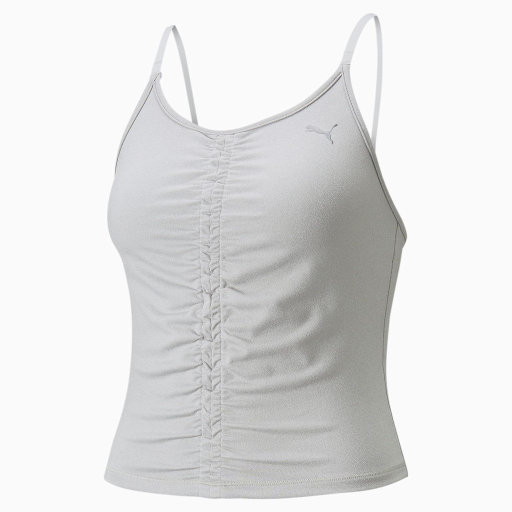 Light Gray Heather Puma Studio Foundation Ruched Training Women's Tank Top | 9102GLXHC