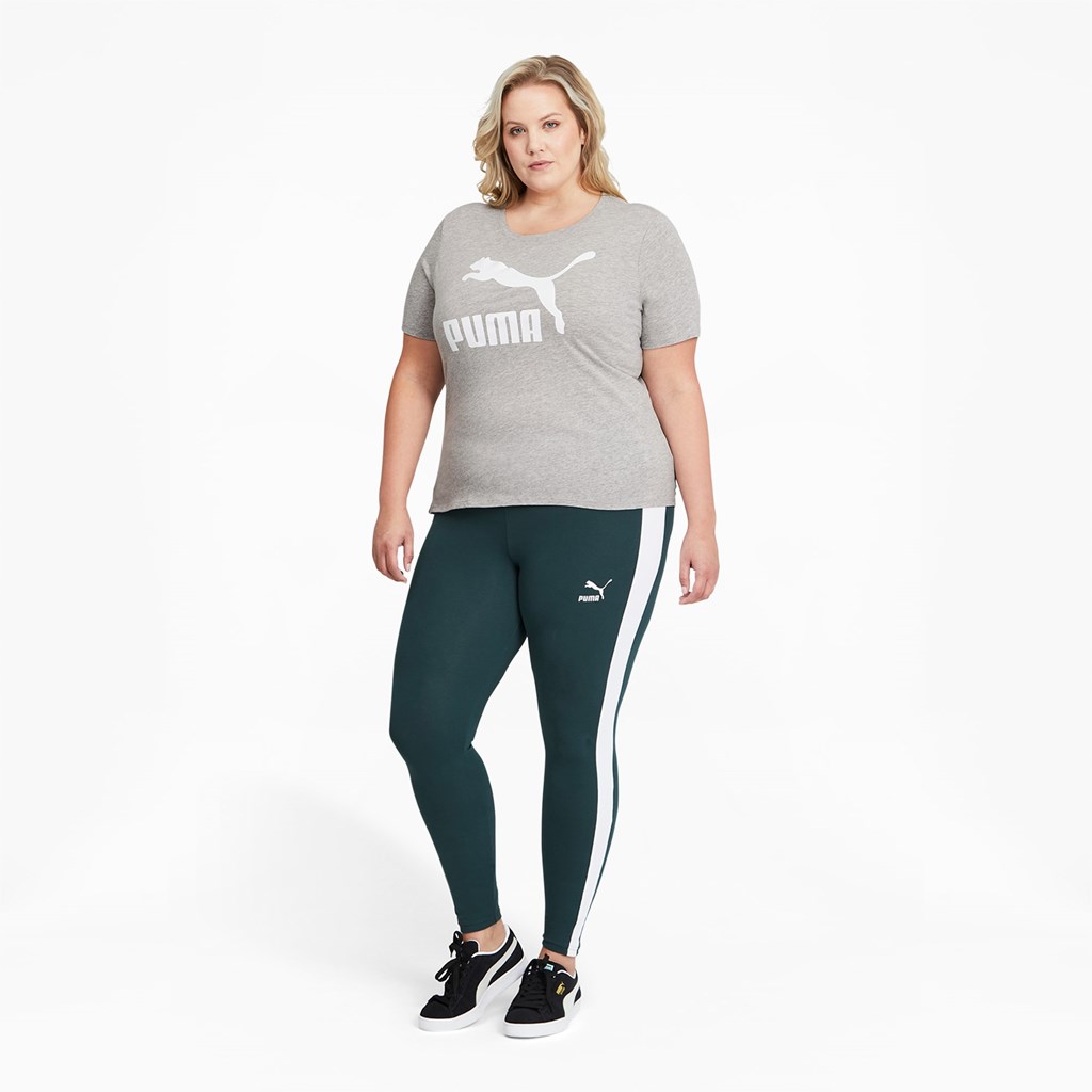 Light Gray Heather White Puma Classics Logo PL Women's Tee | 7350OVFTL