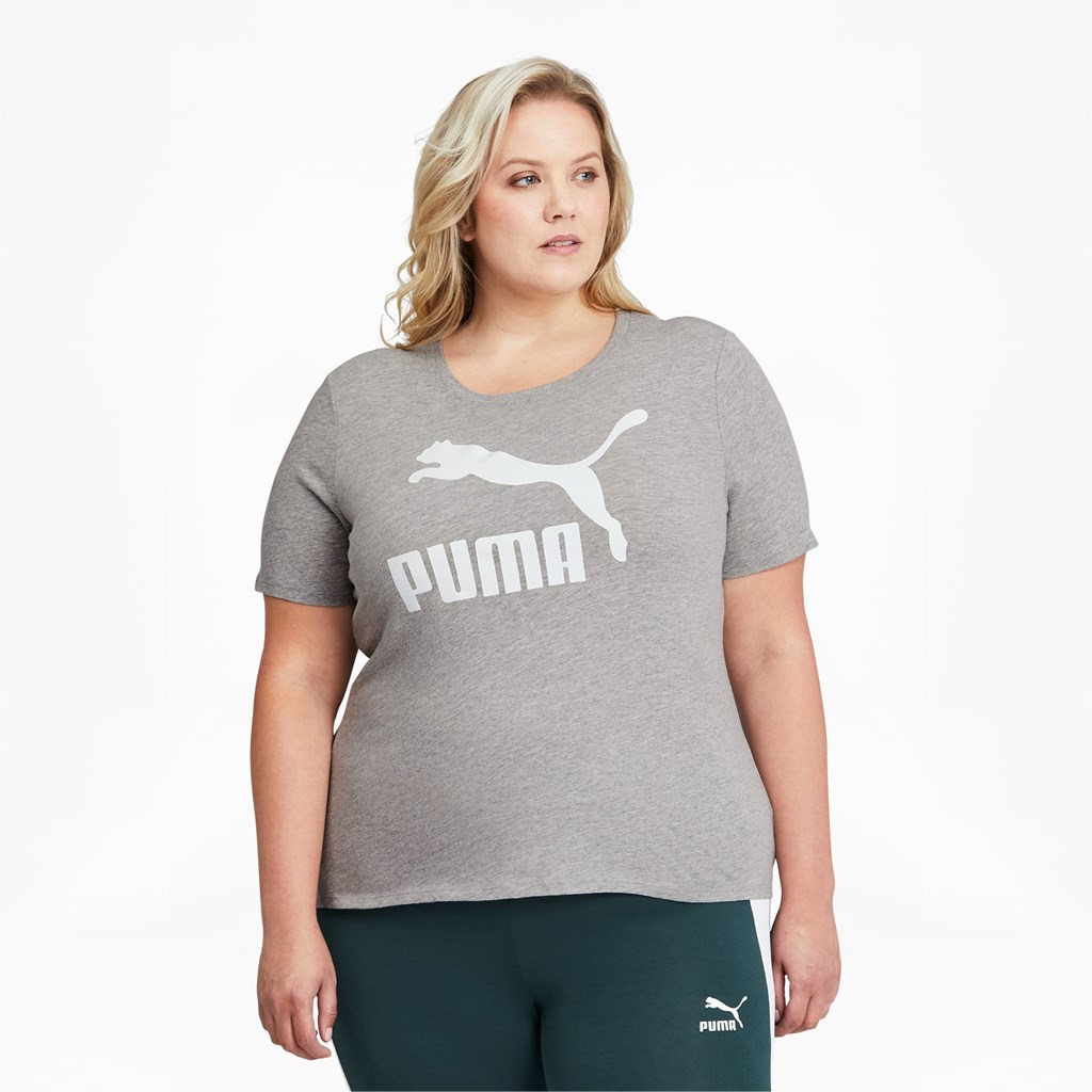 Light Gray Heather White Puma Classics Logo PL Women\'s Tee | 7350OVFTL