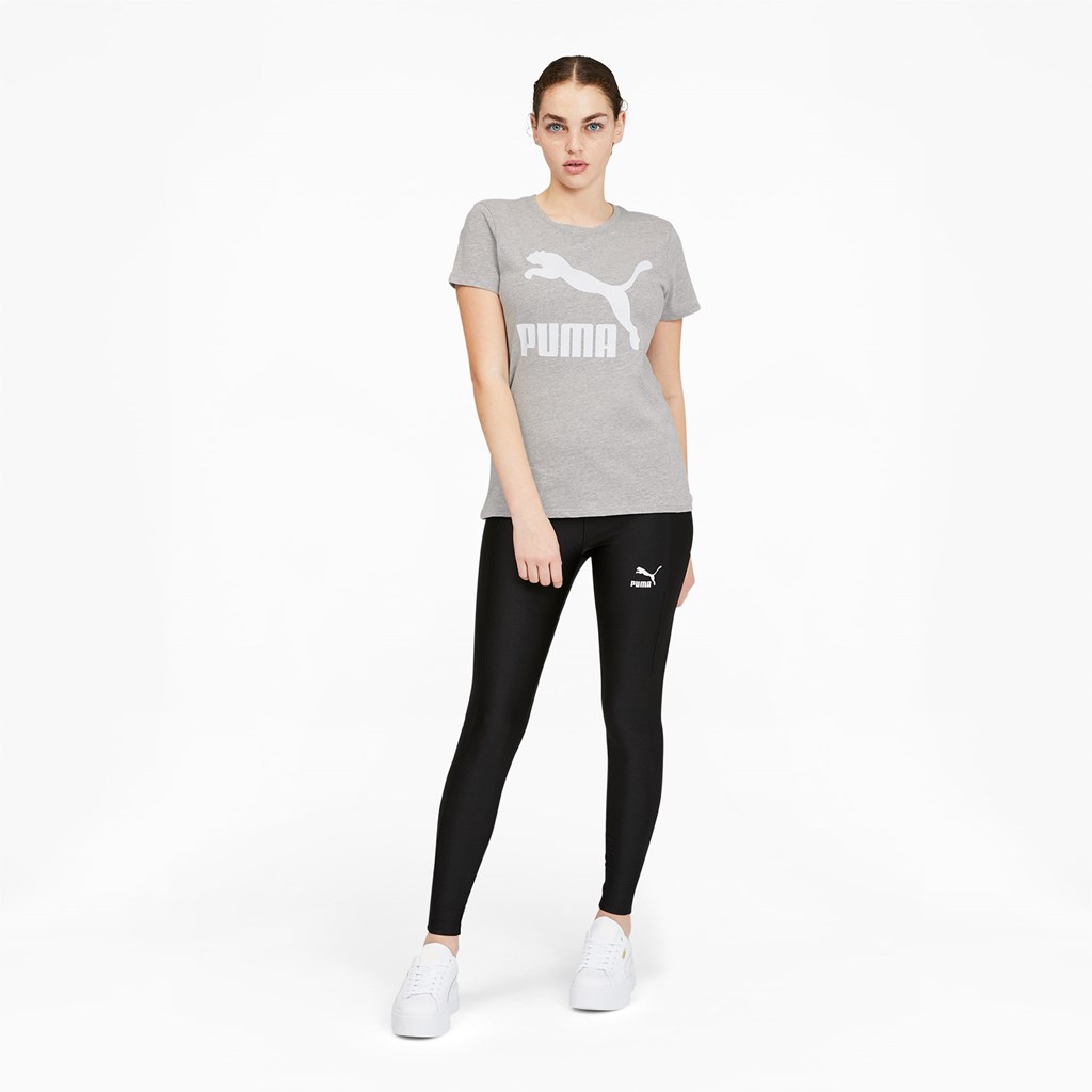 Light Gray Heather White Puma Classics Logo Women's Tee | 9361KFJAG